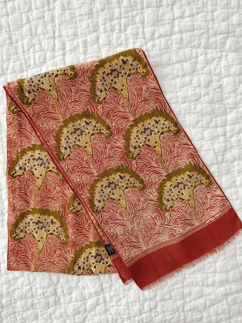 Vintage Bottega Veneta Scarf Silk 7x50 in Rust Red Gold Floral Art Nouveau Rare